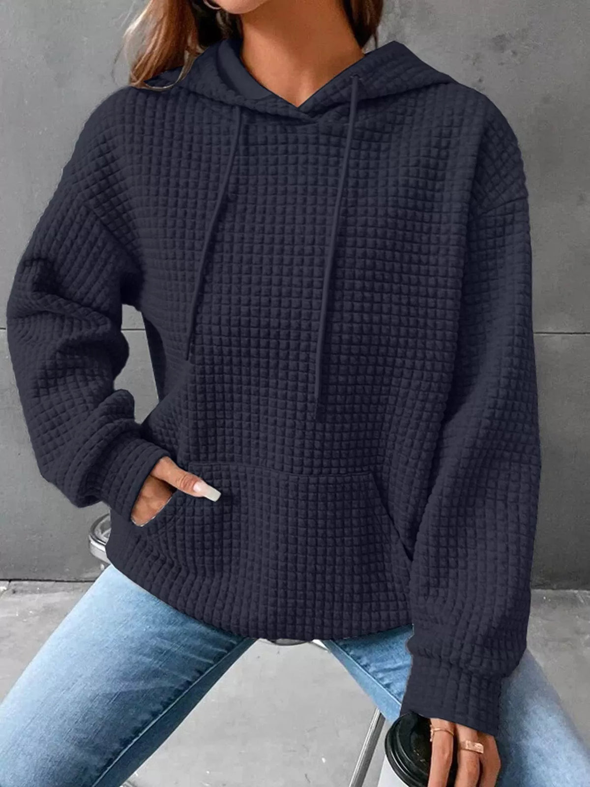 full size textured kangaroo pocket hoodie plus size - size reference