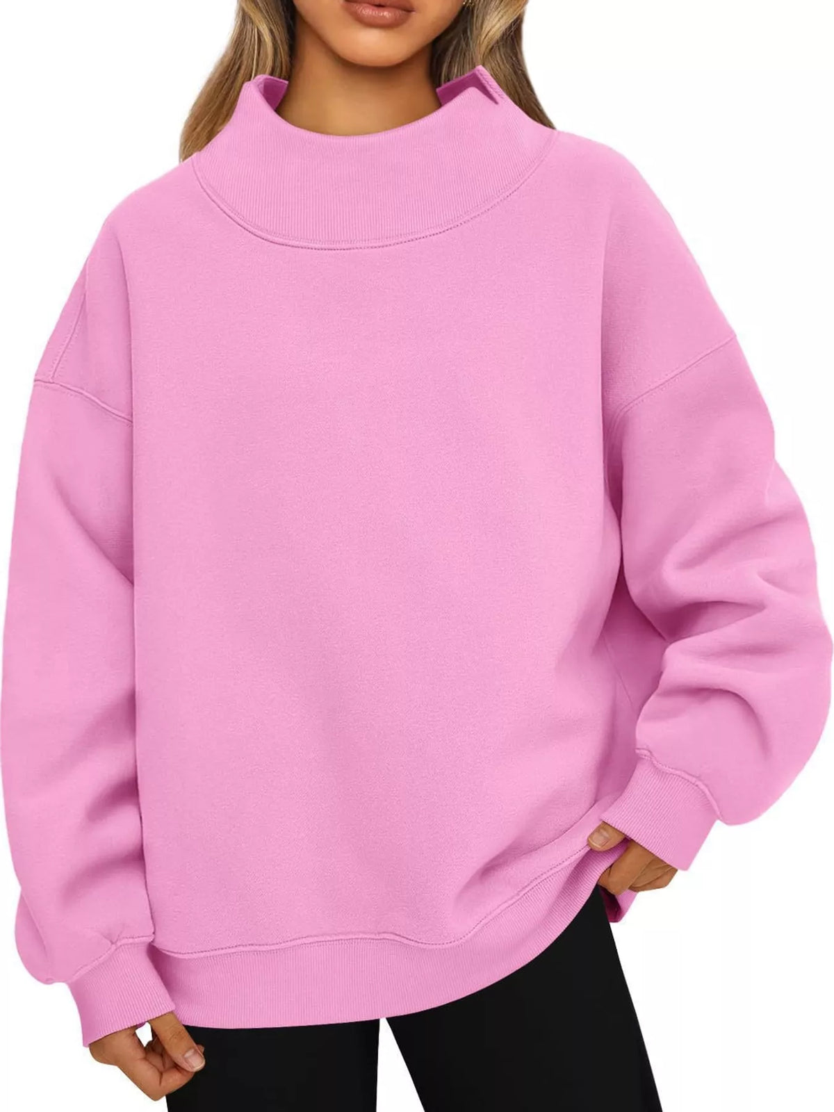 oversized mock neck long sleeve sweatshirt | dropsona - neutral - size reference