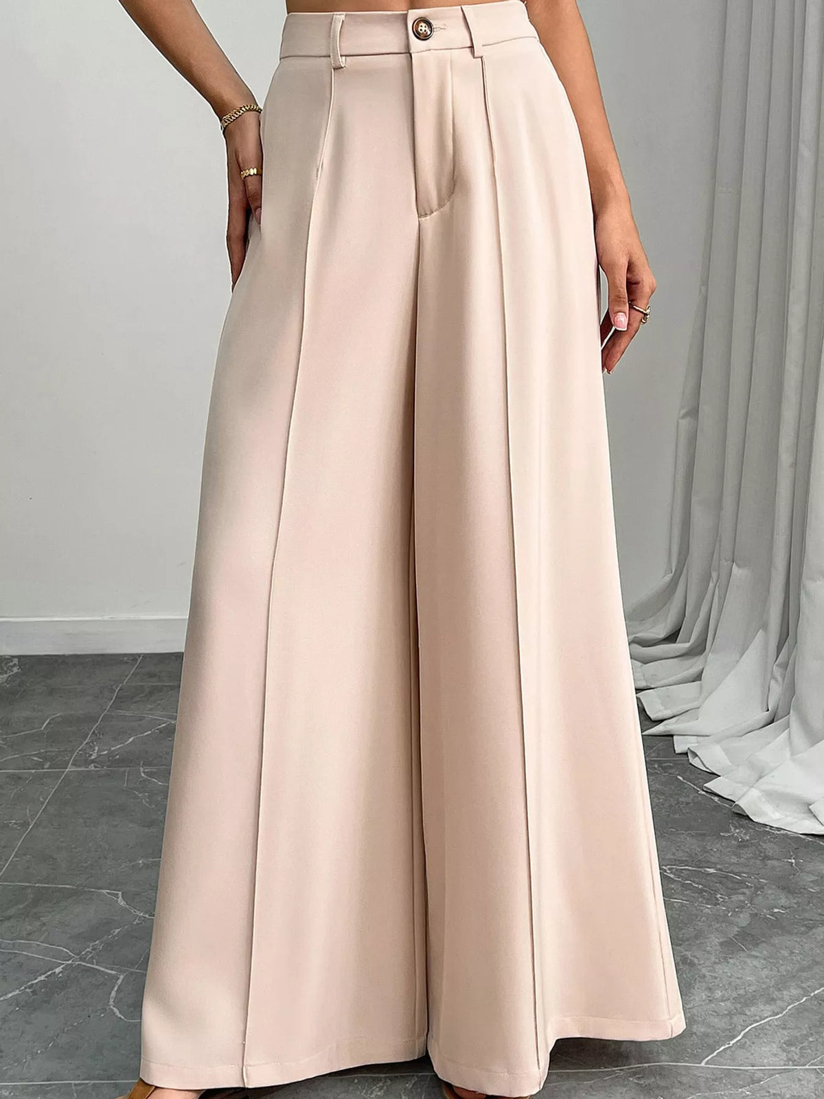 high-waisted wide-leg pants – pocketed fit | dropsona - neutral - front view