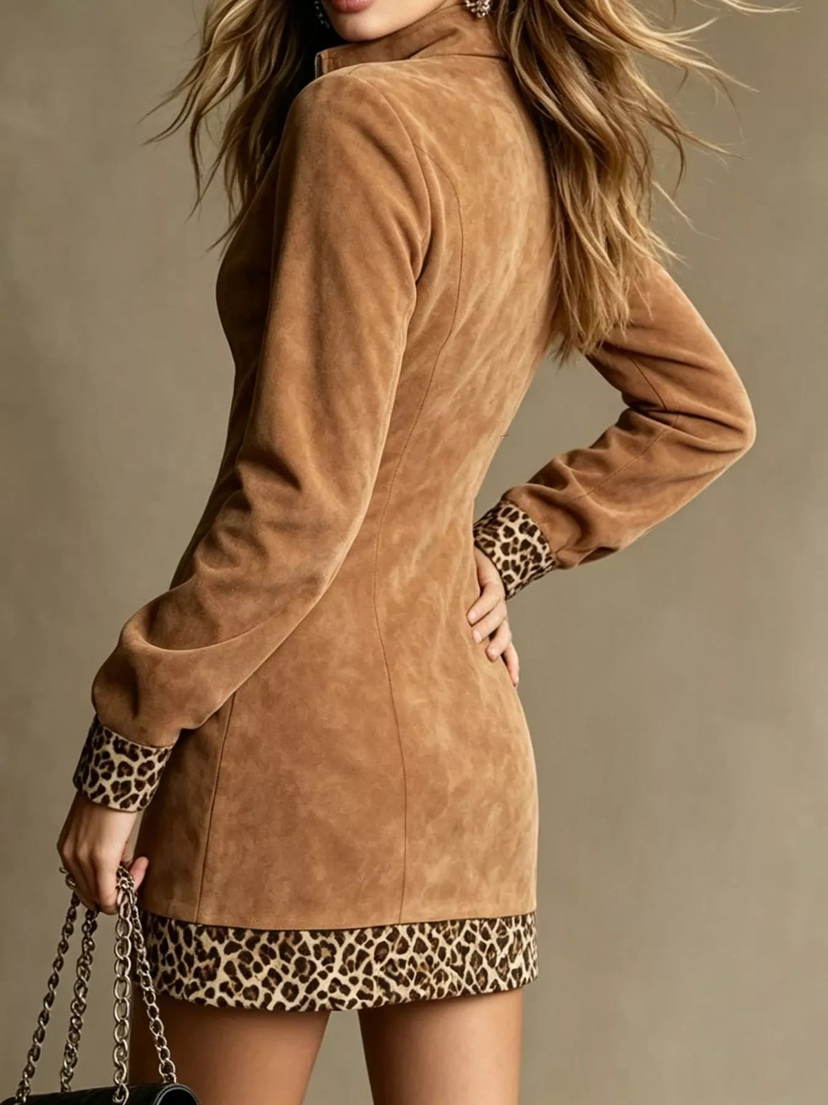 leopard half zip mini dress | dropsona polyester ≥95% - neutral - material texture