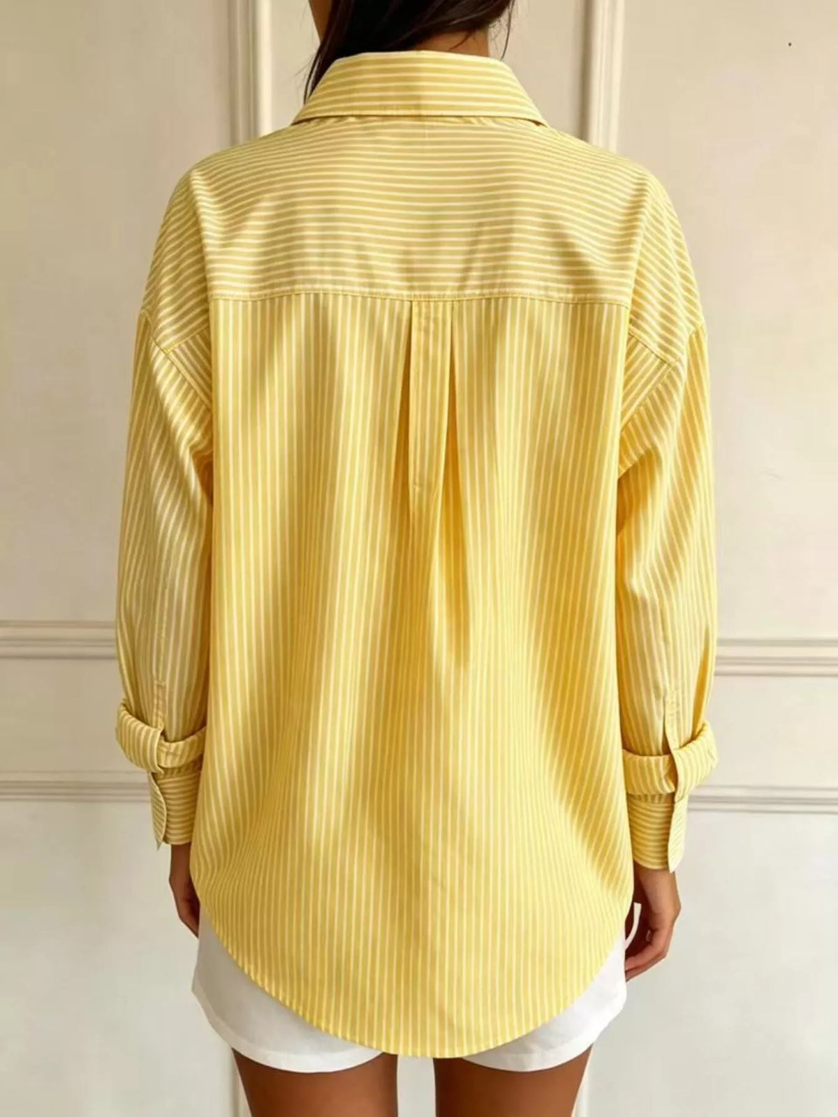 full size striped button-down long sleeve shirt plus | dropsona - neutral - usage example