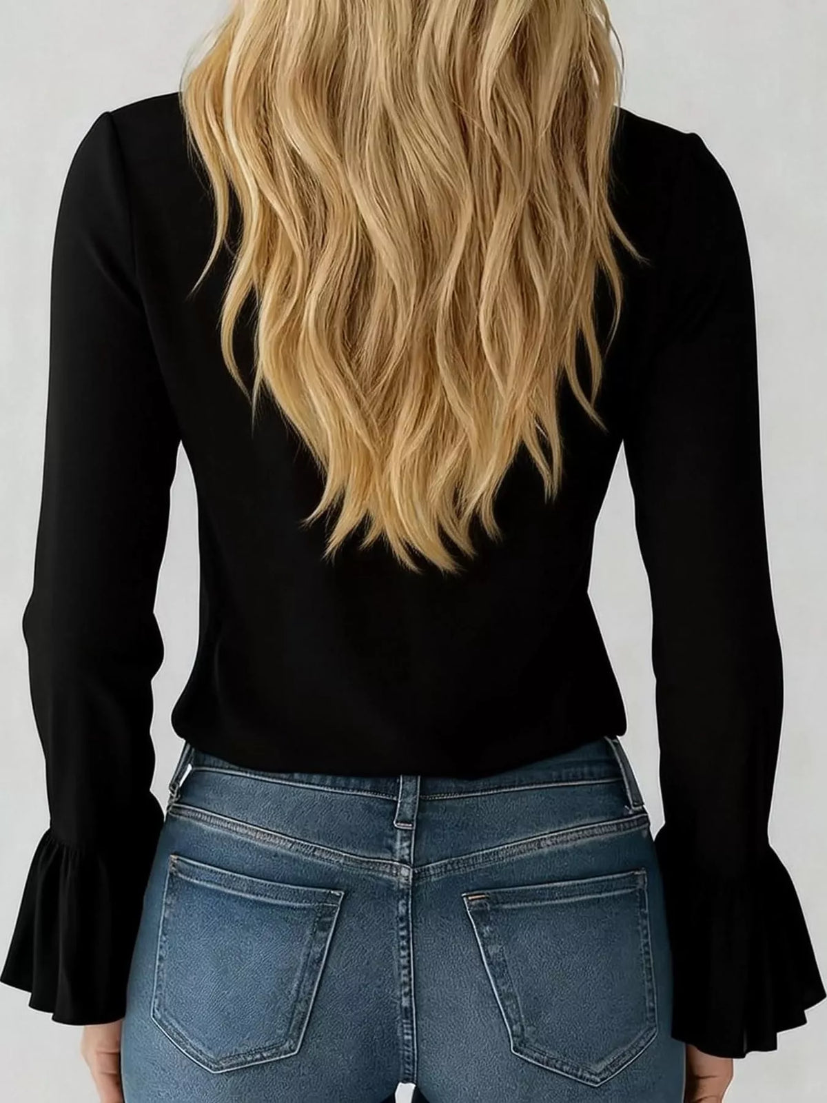 ruffled v-neck blouse with bell sleeves | dropsona - neutral - packaging