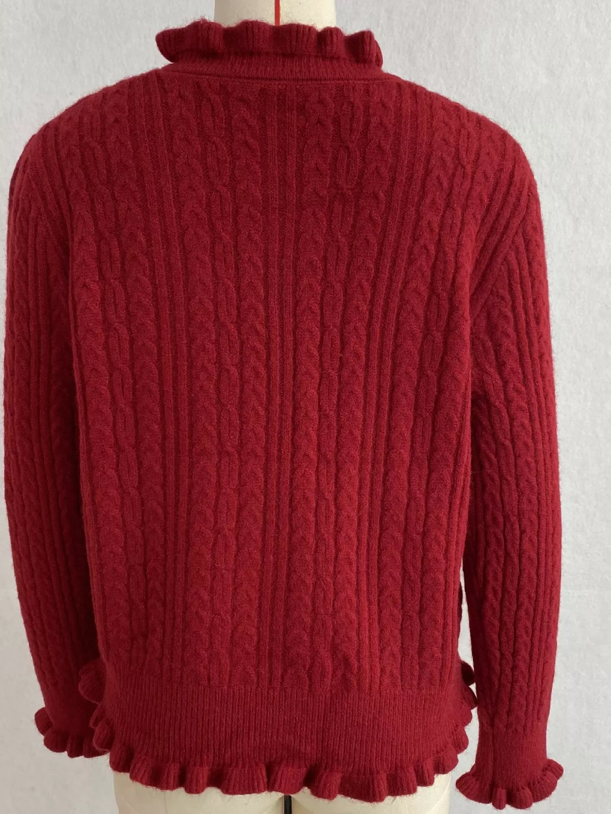 cable-knit ruffle-trim cardigan | dropsona - neutral - packaging