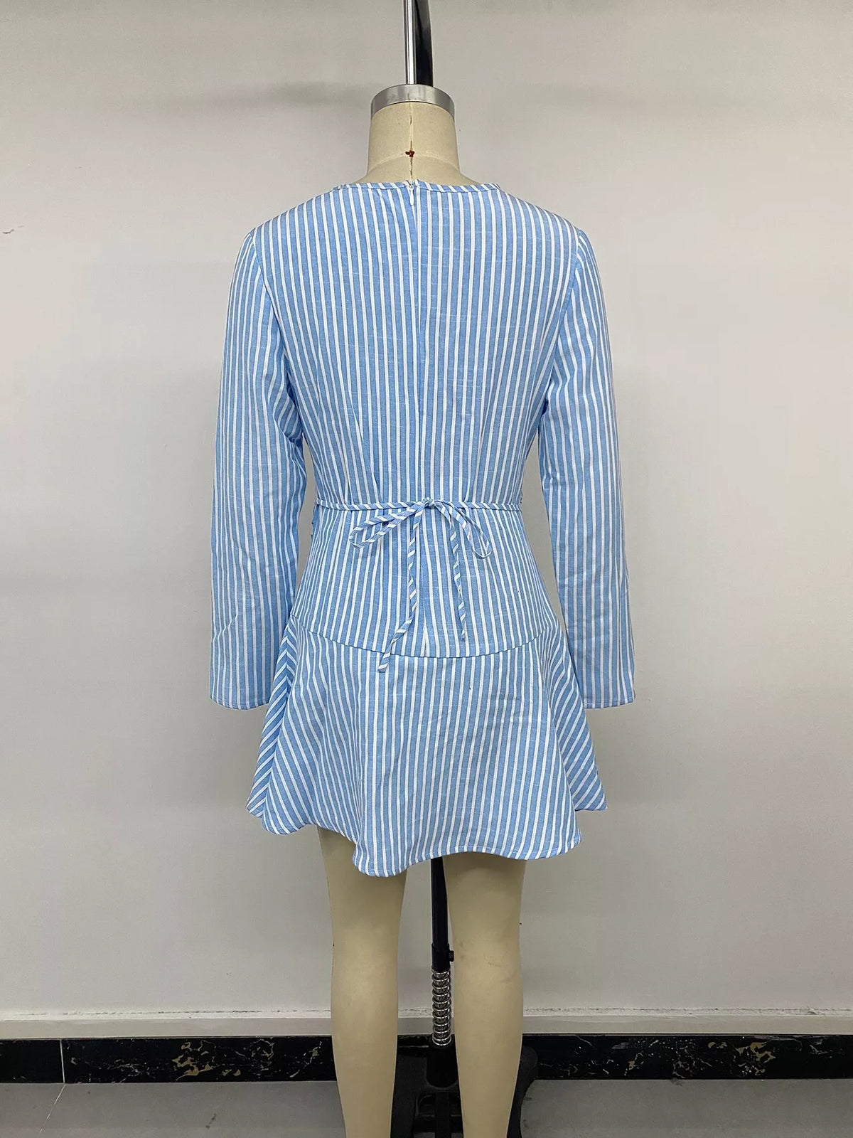 striped long-sleeve ruched mini dress – zipper,tied | dropsona - neutral - packaging