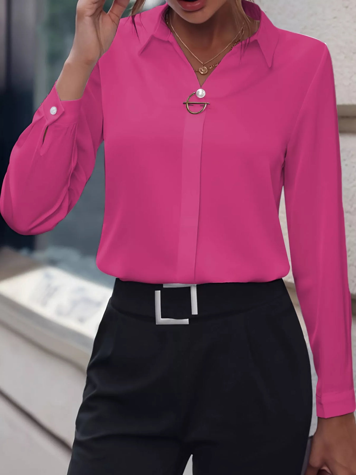 long sleeve satin blouse | dropsona - neutral - material texture