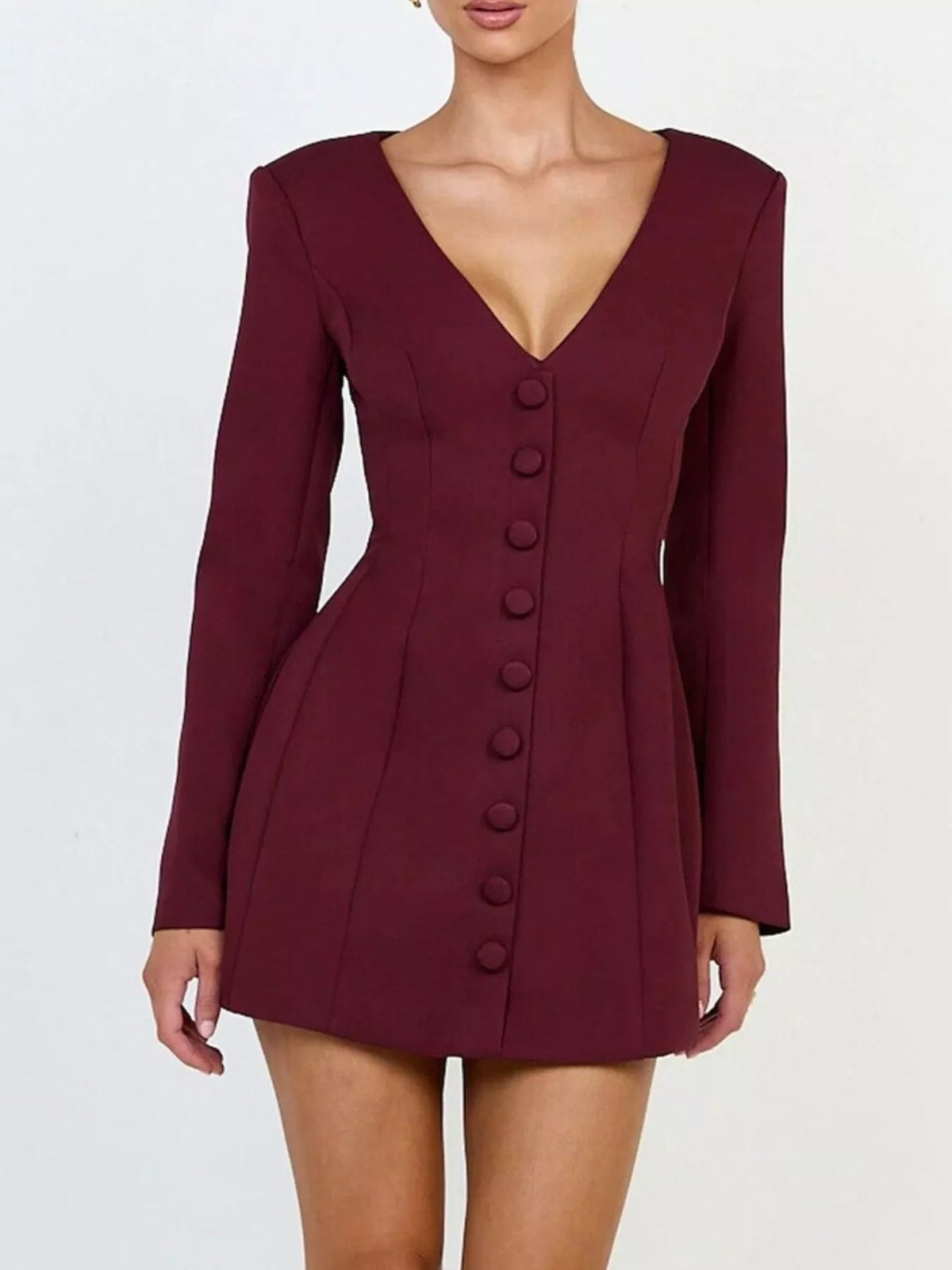 deep v-neck button-down blazer dress – buttoned,zipper | dropsona - neutral - size reference