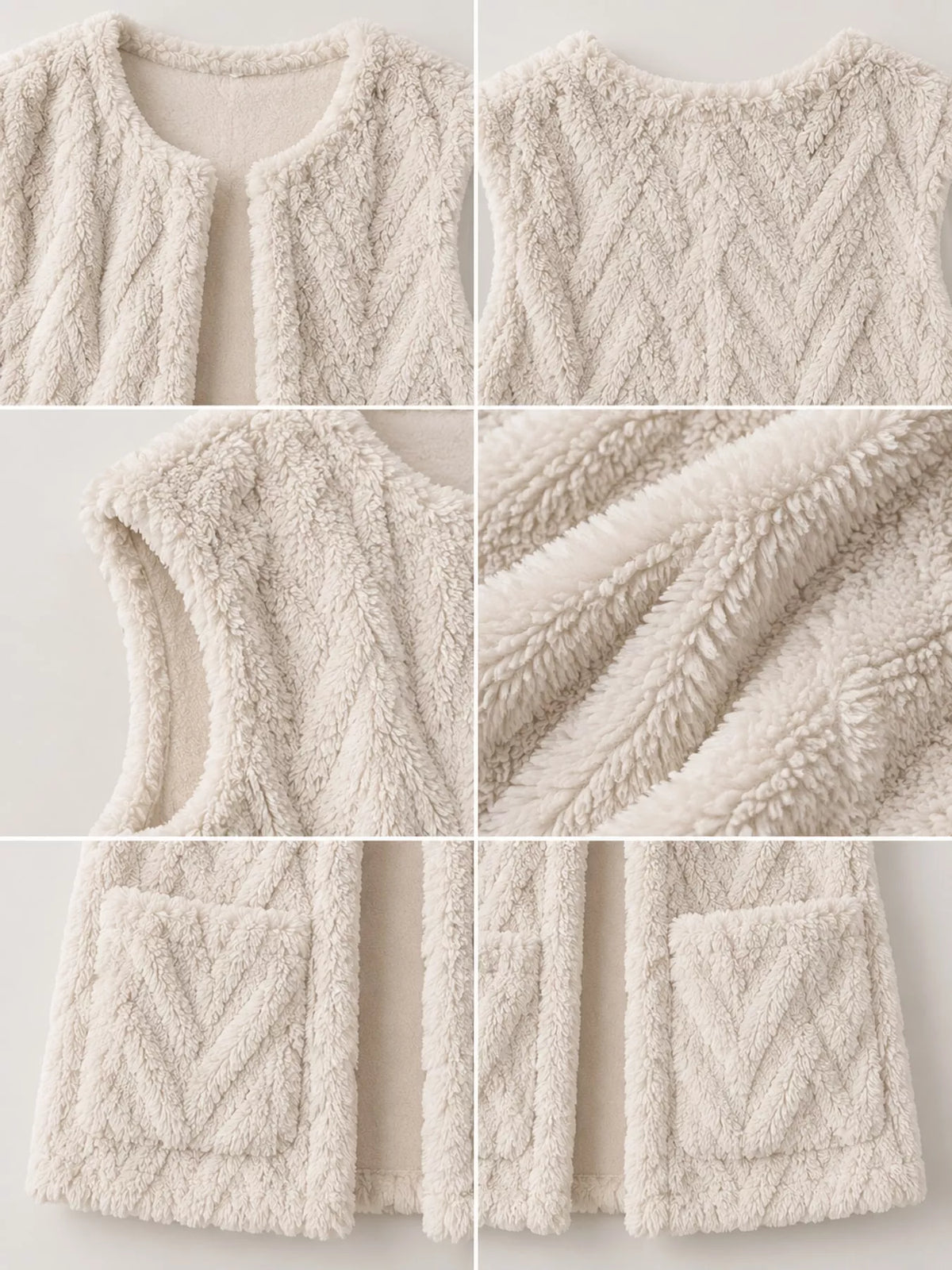 sherpa open front vest coat – pocketed,thermal closure | dropsona - neutral - packaging