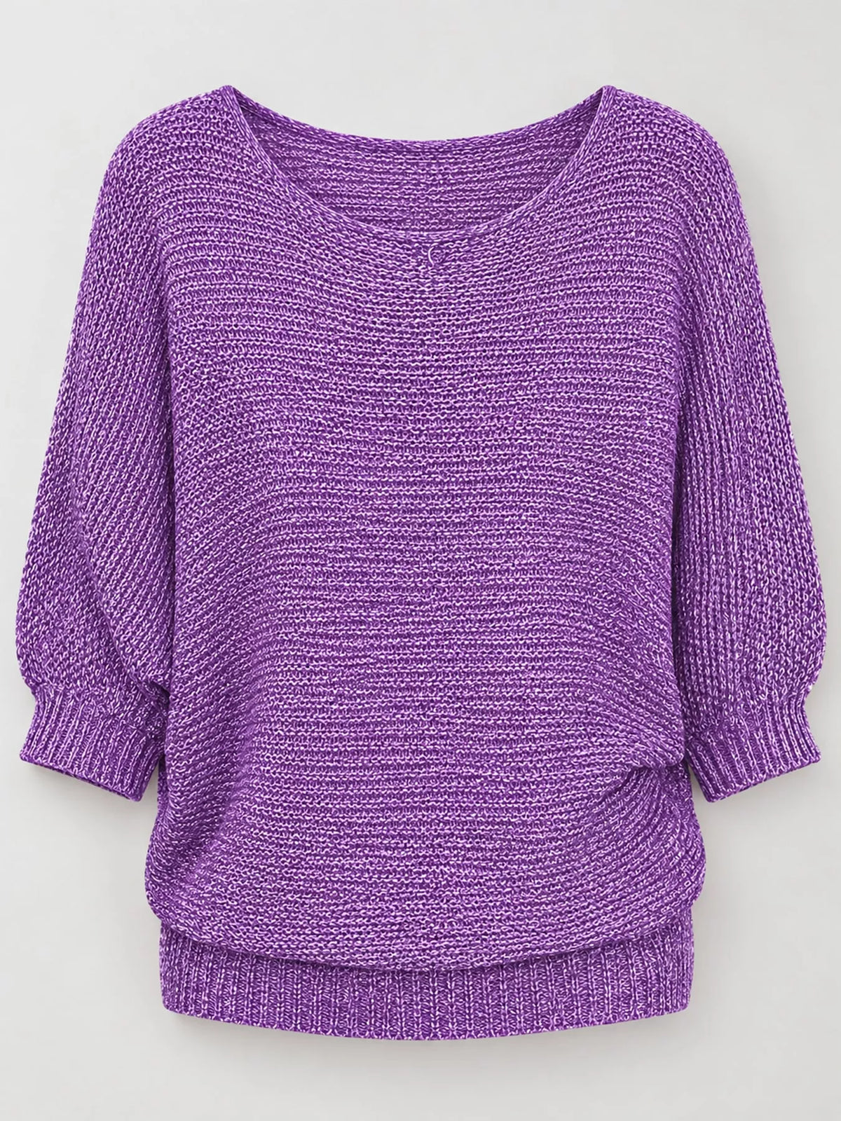 full size boat neck 3/4 sleeve sweater plus | dropsona - neutral - close-up detail