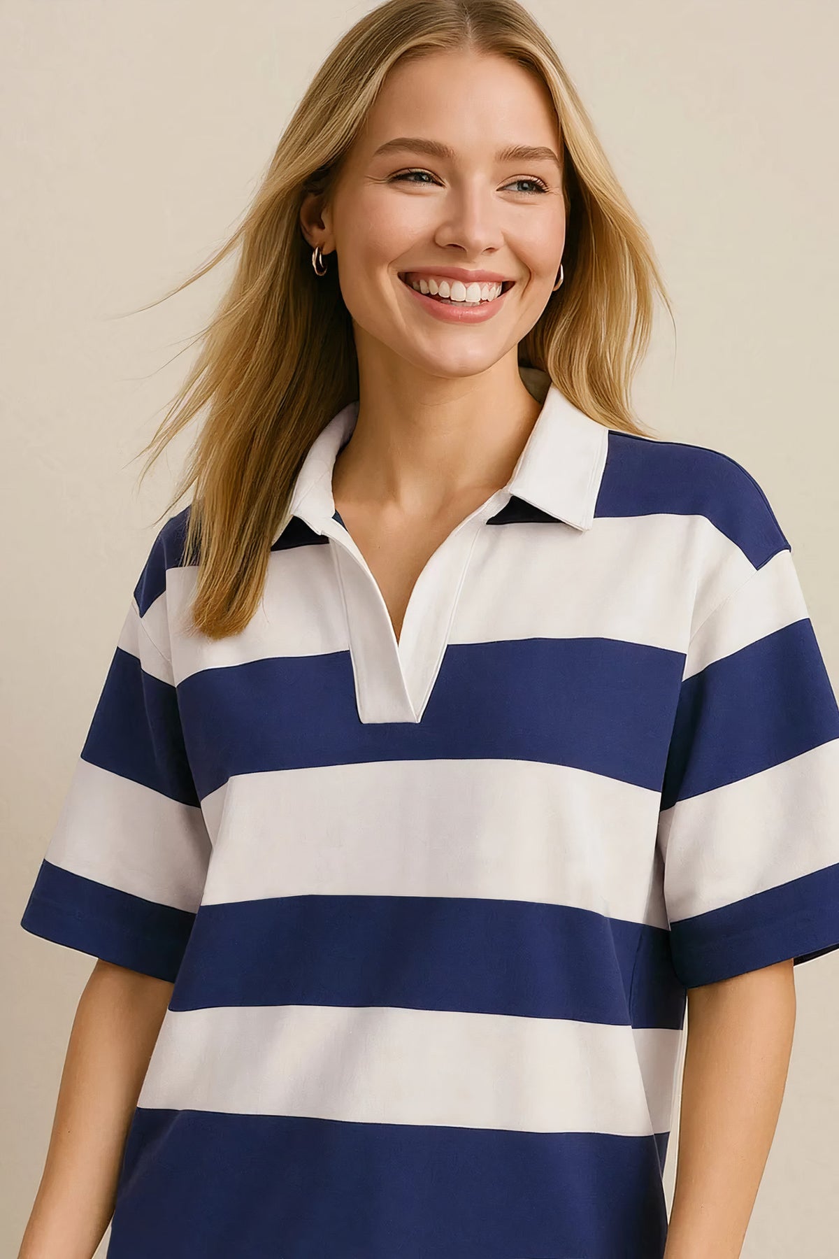 oh pima cotton wash color block johnny collar half sleeve top - everyday wear