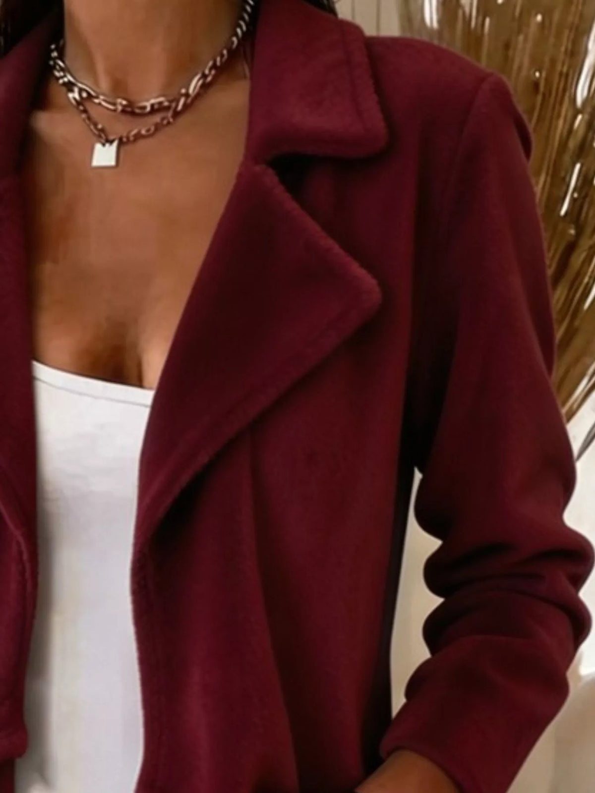 full size fleece waterfall collar outerwear plus | dropsona - neutral - material texture