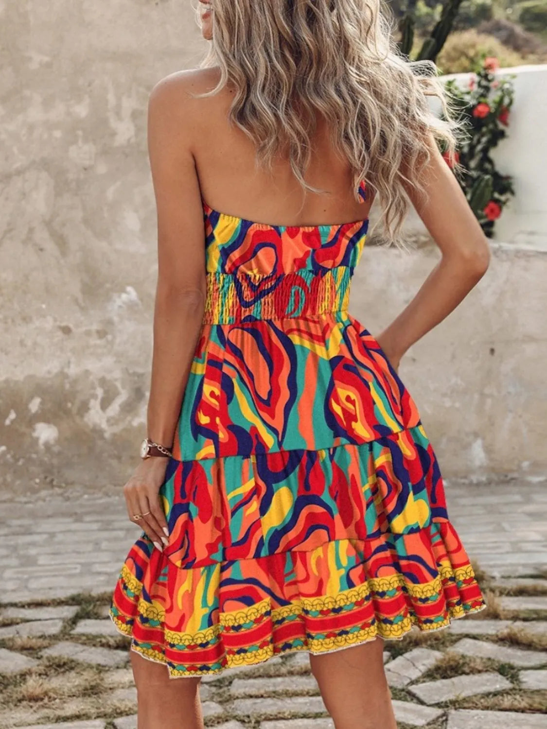 paisley print halter neck mini dress - material texture