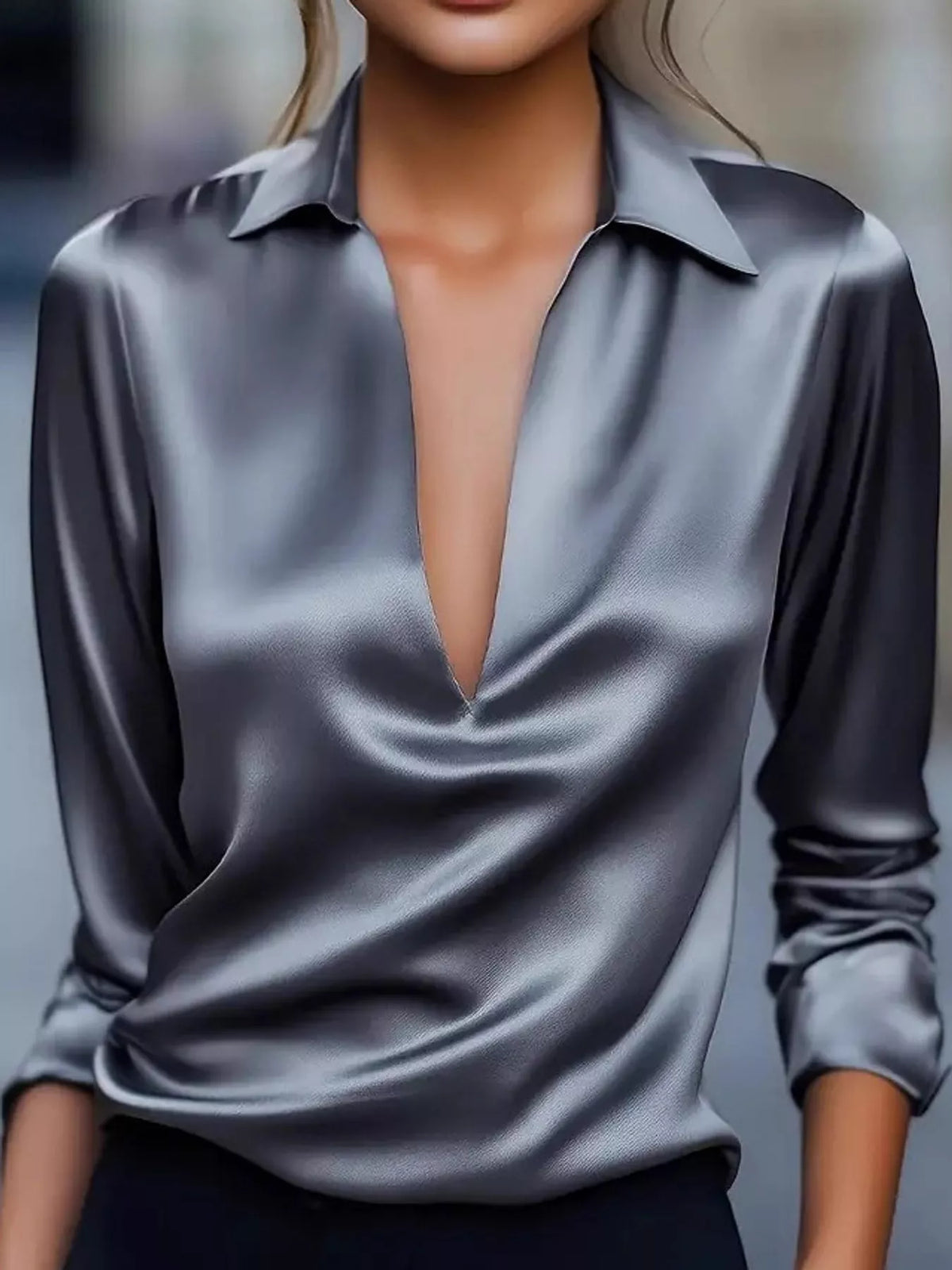 full size satin long sleeve blouse plus | dropsona - neutral - size reference