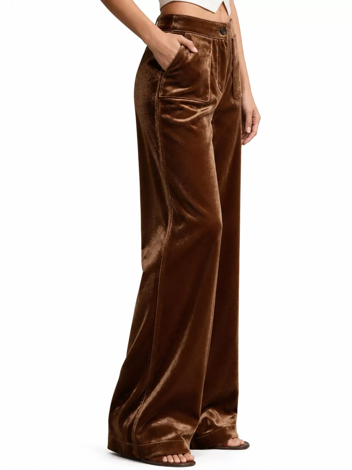 full size high-waisted wide-leg velvet pants with | dropsona - neutral - packaging