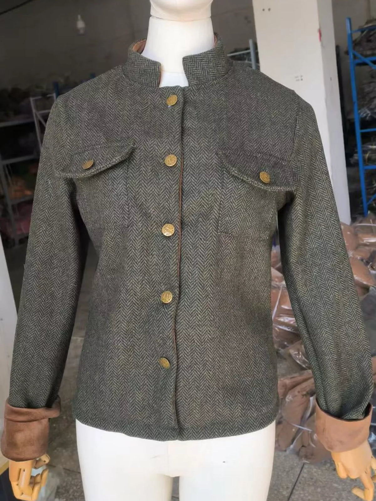 full size vintage herringbone tweed blazer with | dropsona - neutral - packaging