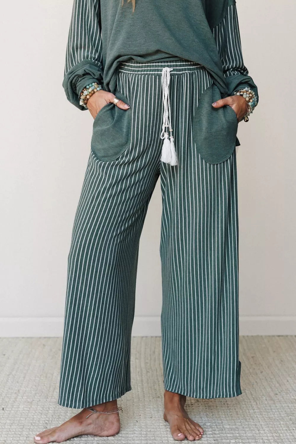 raw seam patchwork long sleeve top pocket casual | dropsona - neutral - front view
