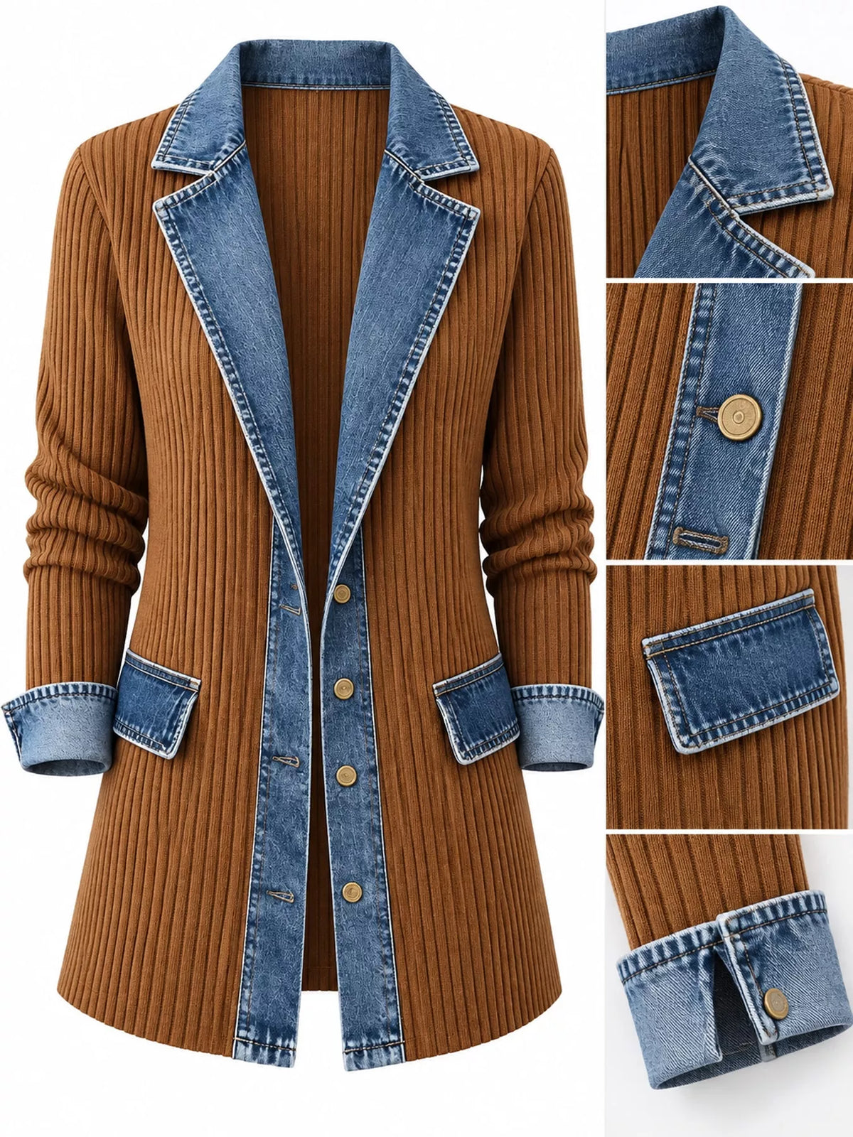 full size denim trim ribbed knit cardigan plus | dropsona - neutral - usage example