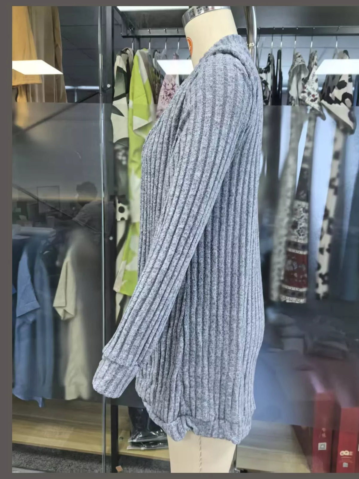 ribbed knit open front cardigan with pockets | dropsona - neutral - size reference