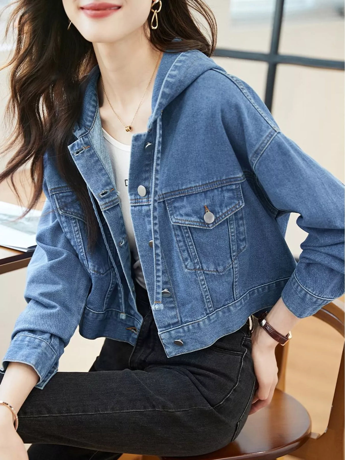 full size hooded cropped denim jacket plus | dropsona - neutral - everyday use