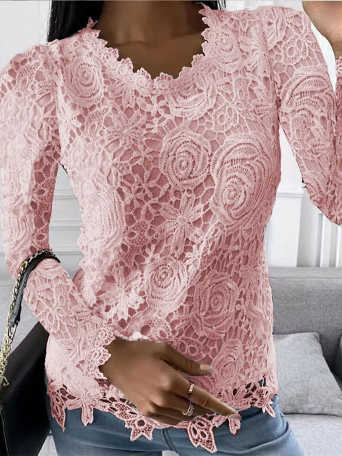full size lace long sleeve blouse plus | dropsona - neutral - usage example