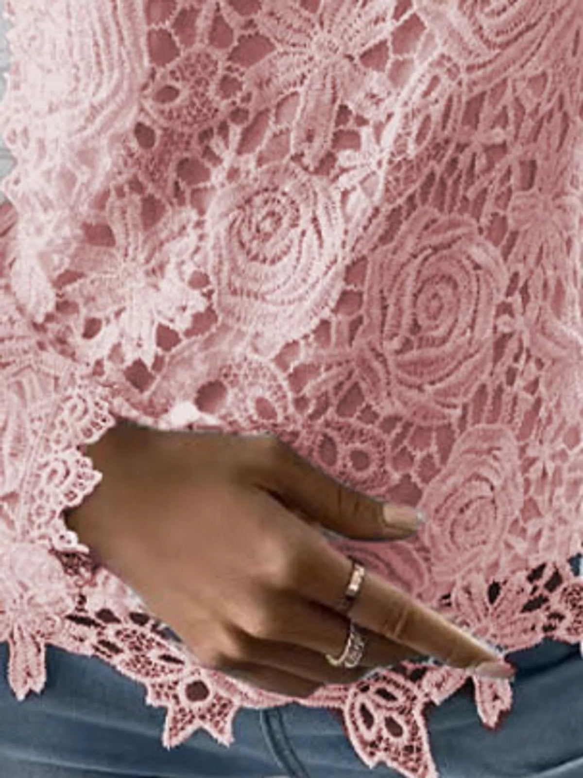 full size lace long sleeve blouse plus | dropsona - neutral - front view