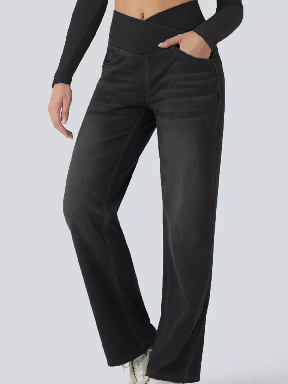 cat's whisker high-waisted cross-over waistband | dropsona - neutral - size reference