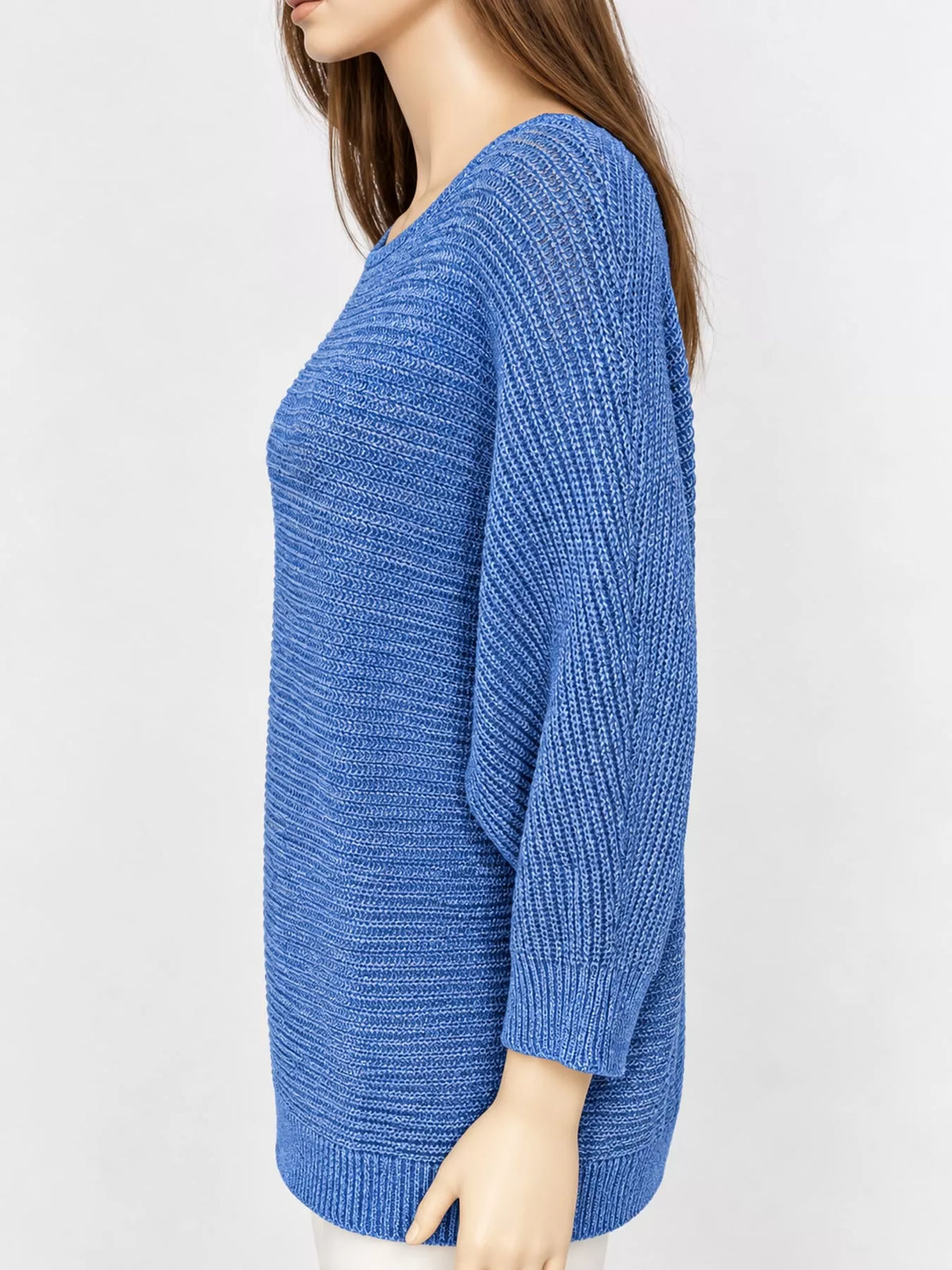 full size boat neck 3/4 sleeve sweater plus | dropsona - neutral - close-up detail