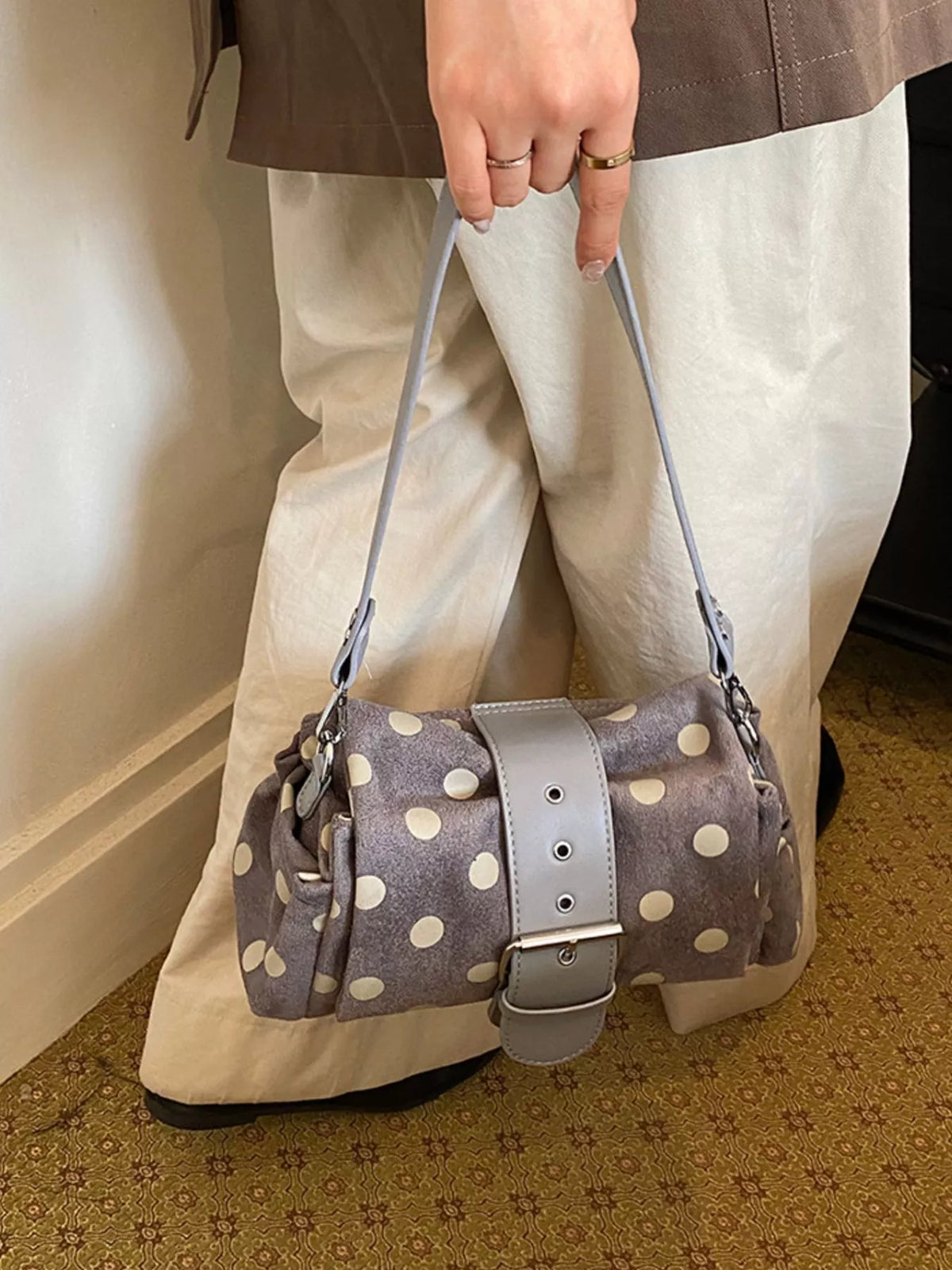 vintage polka dot shoulder bag – stylish sling | dropsona - neutral - size reference