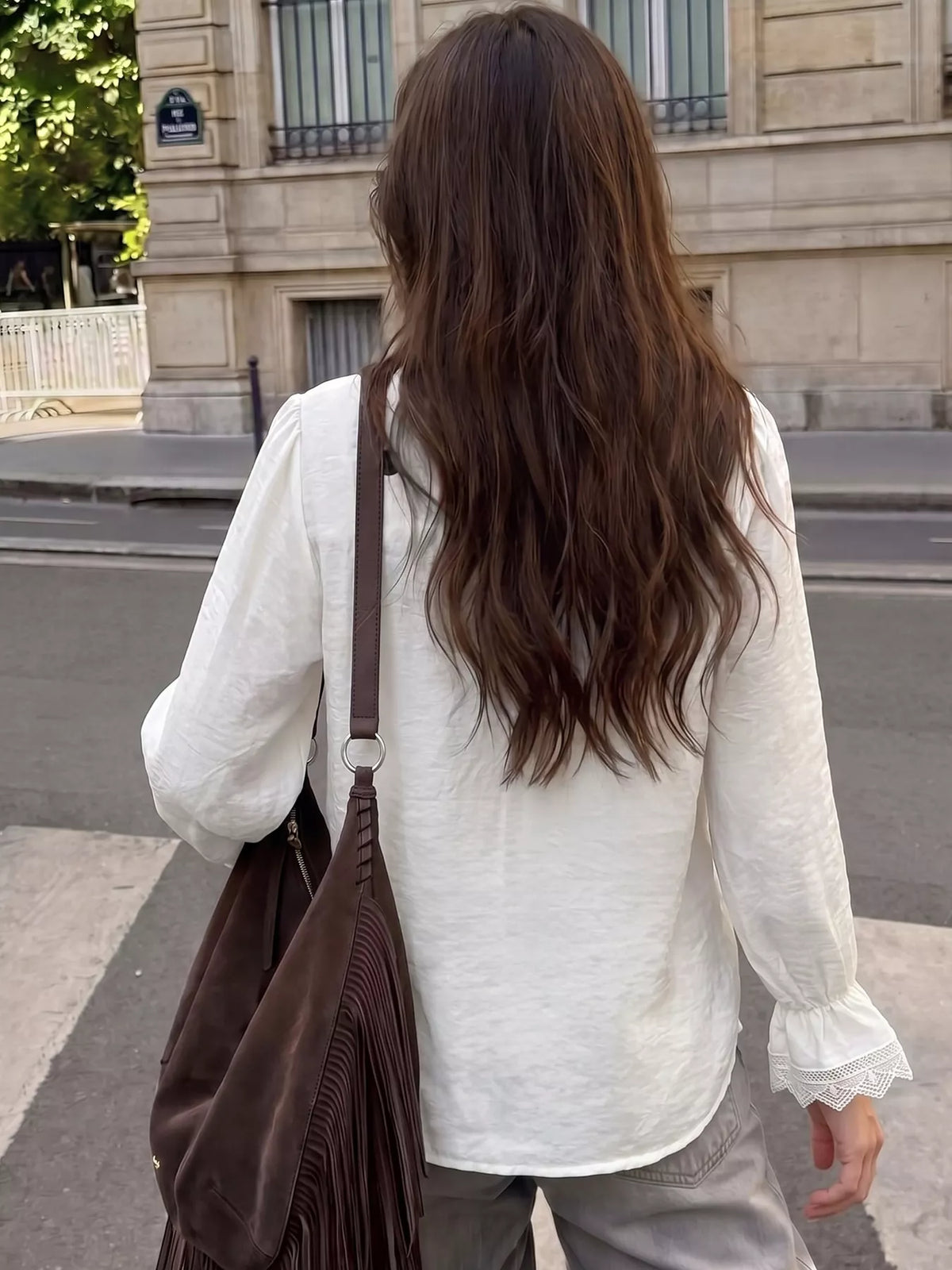 lace-trimmed button-down shirt – buttoned,lace detail | dropsona - neutral - usage example