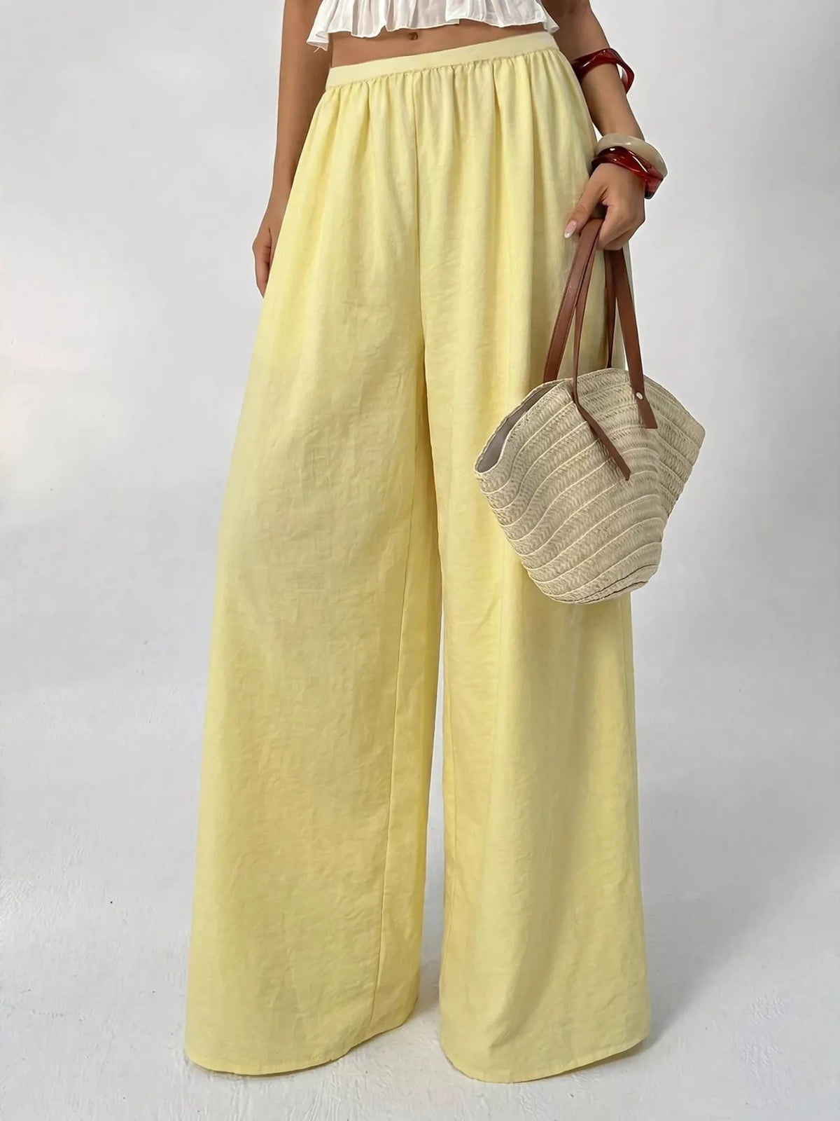 high-waisted wide-leg pleated casual pants | dropsona - neutral - size reference