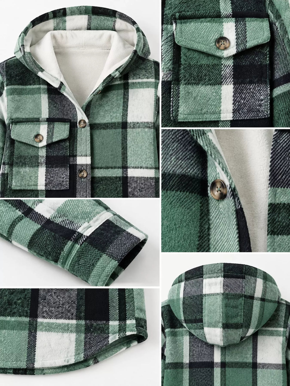 fleece-lined plaid button up shacket | dropsona - neutral - size reference
