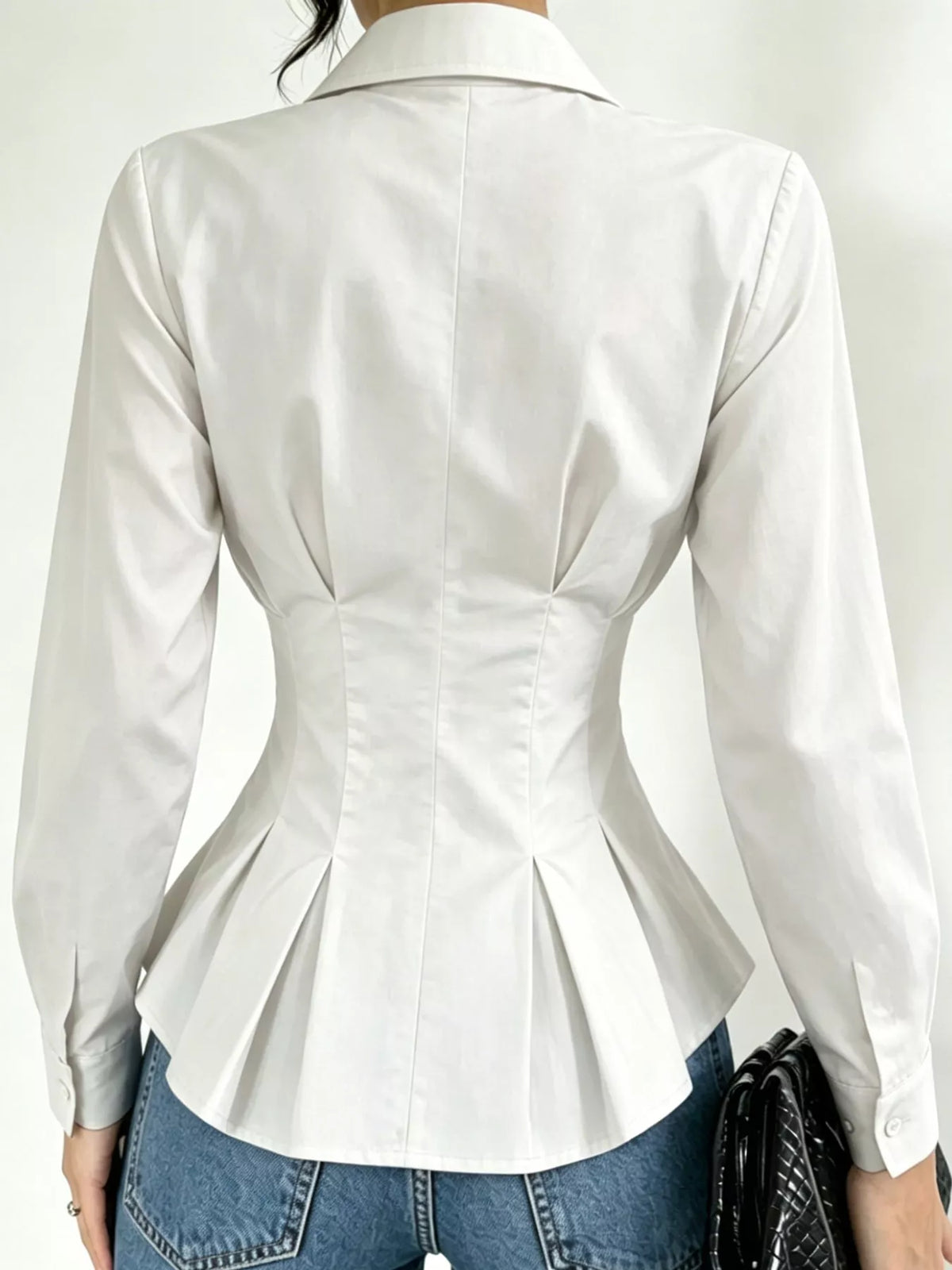 button-down peplum blouse with fitted waist | dropsona - neutral - usage example