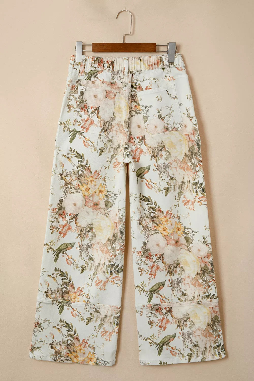 vintage style floral print high waist wide leg jeans - material texture
