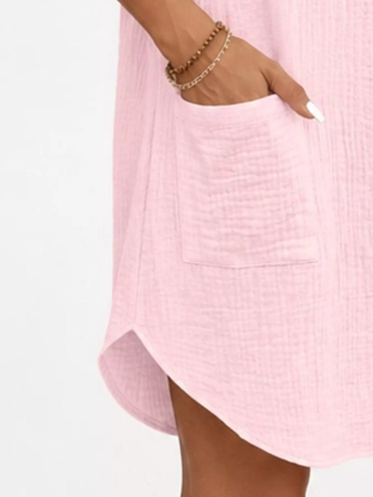 full size button-down textured shirt dress with | dropsona - neutral - usage example