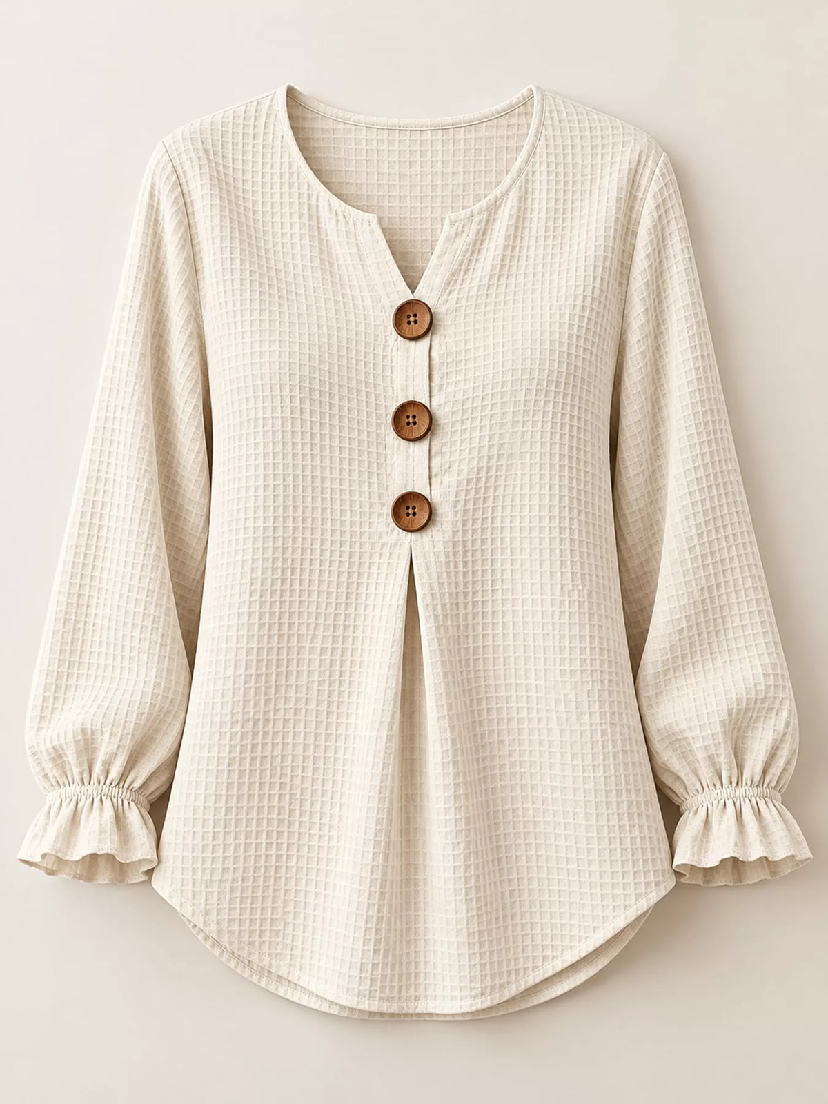 full size waffle knit flounce sleeve blouse plus | dropsona - neutral - material texture