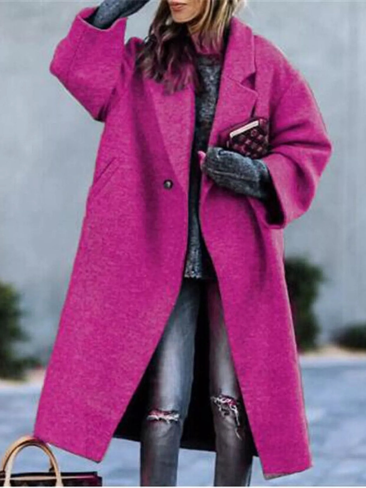 full size lapel collar one button coat plus | dropsona - neutral - material texture
