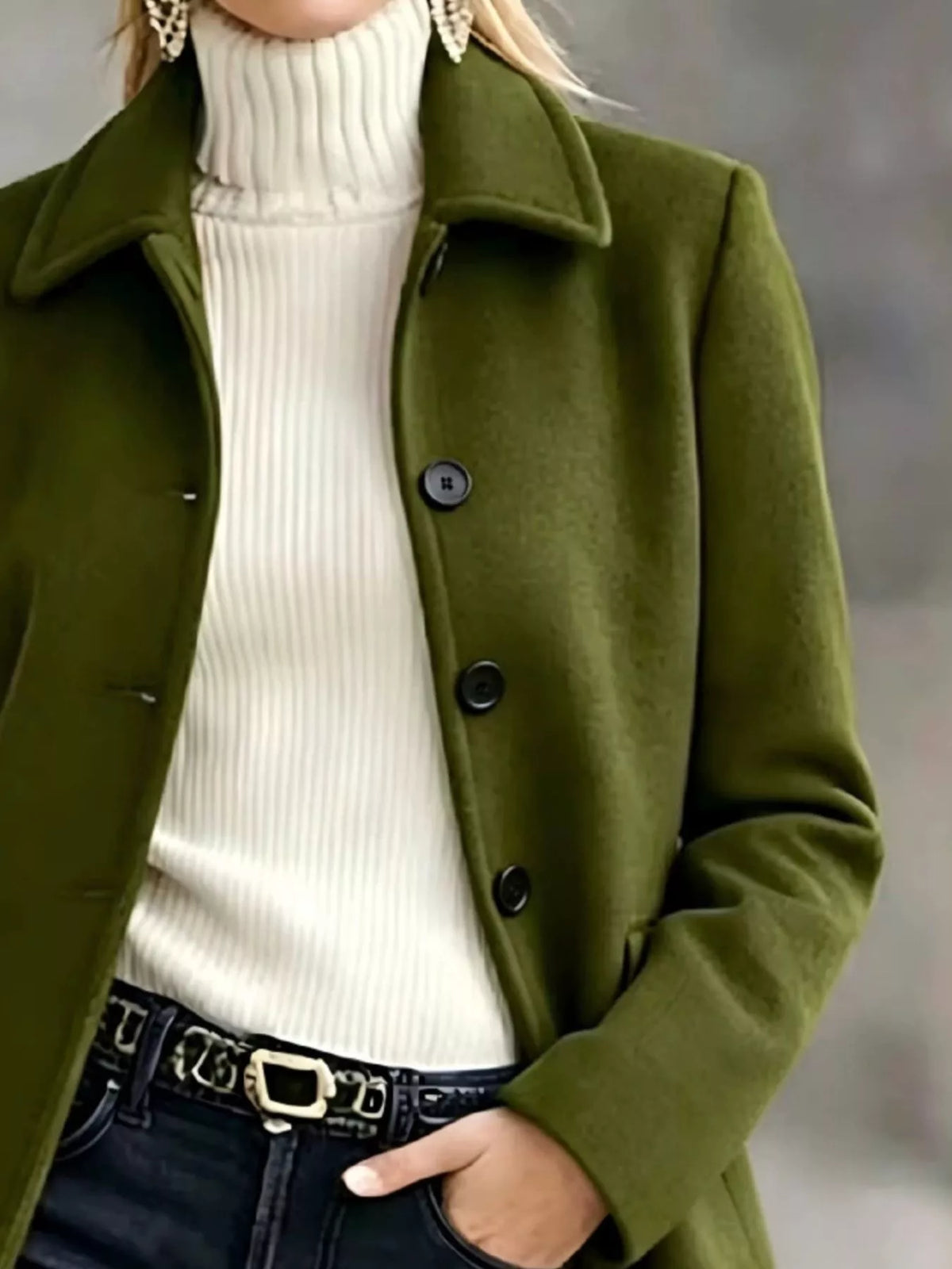 button up collared neck coat | dropsona - neutral - material texture