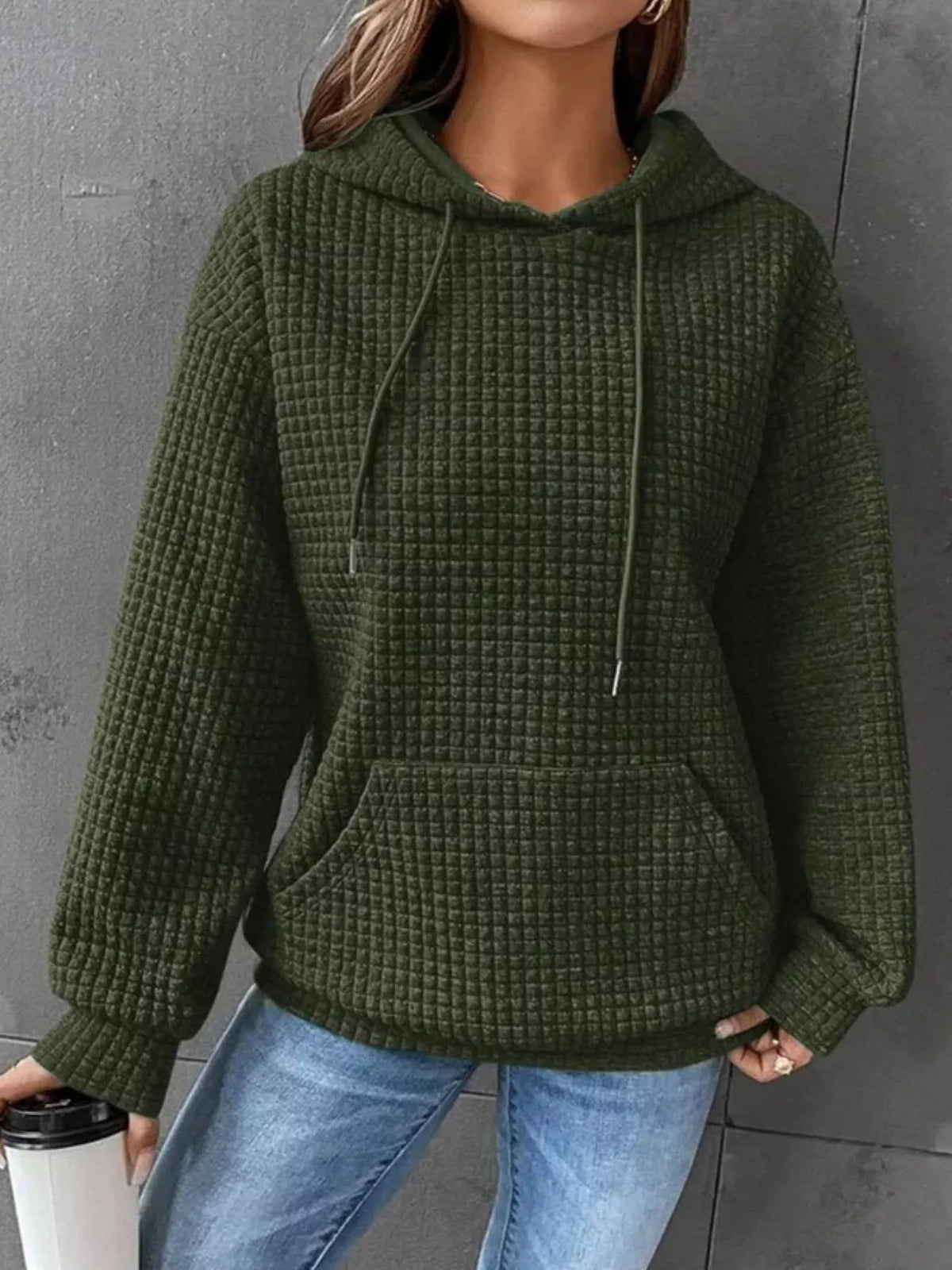 full size textured kangaroo pocket hoodie plus size - size reference
