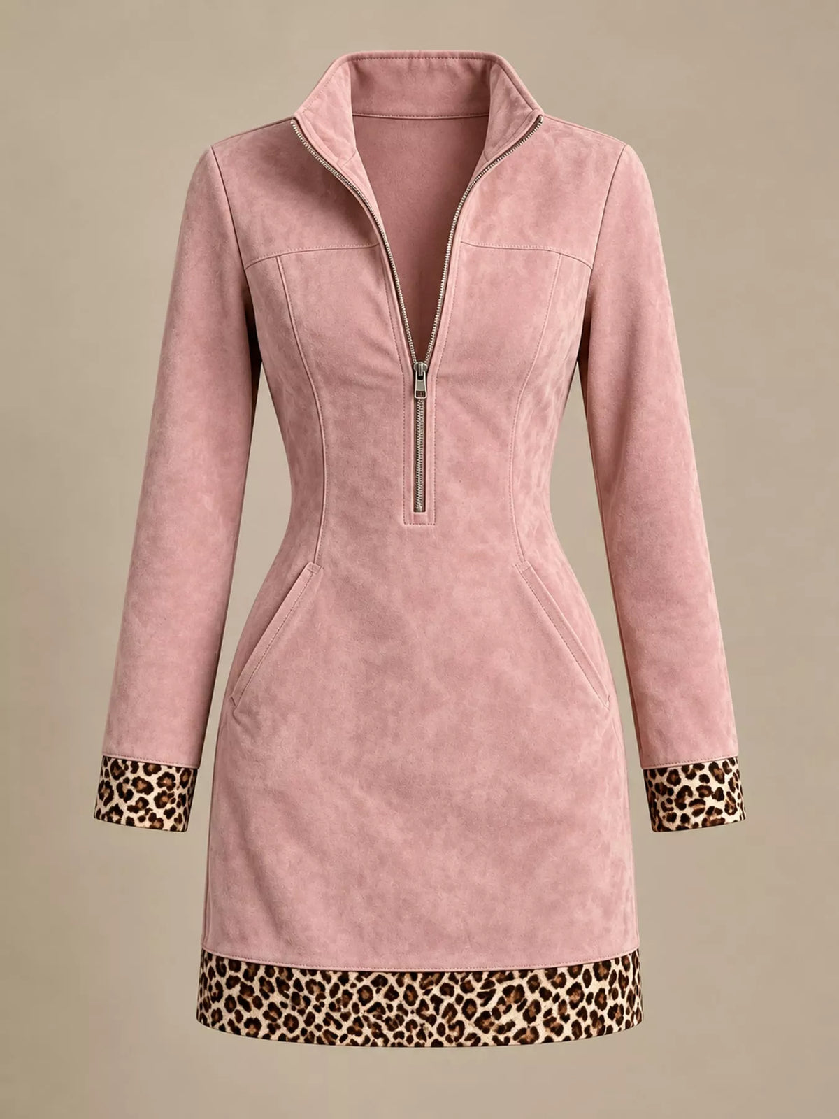 leopard half zip mini dress | dropsona polyester ≥95% - neutral - size reference