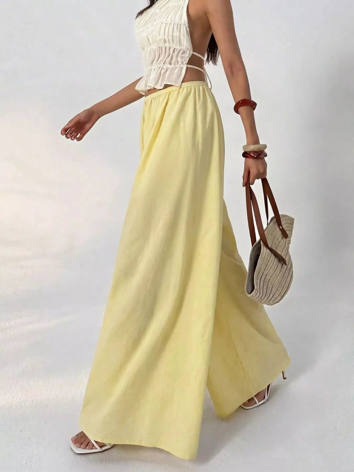 high-waisted wide-leg pleated casual pants | dropsona - neutral - usage example