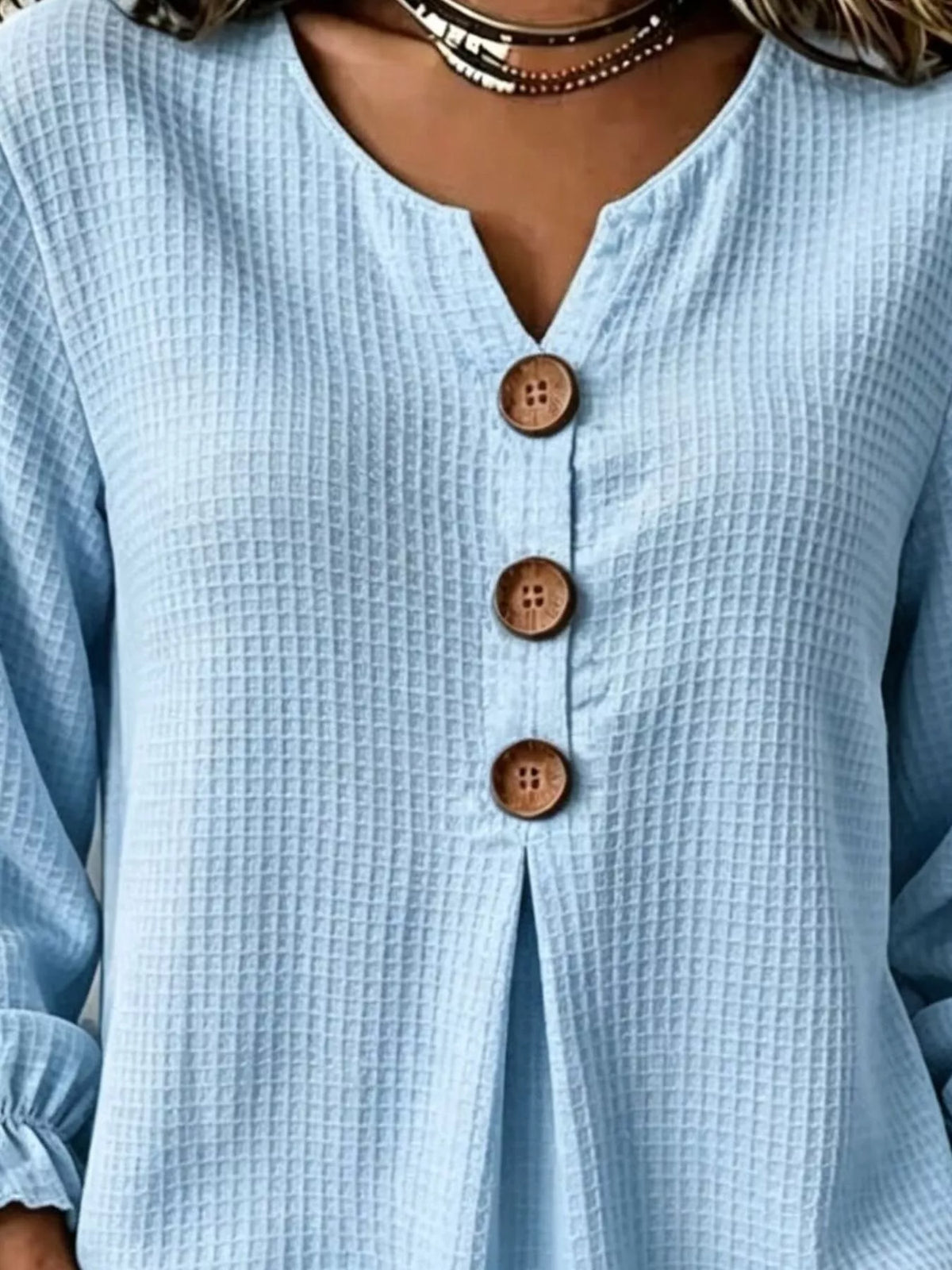 waffle knit long sleeve top | dropsona - neutral - front view