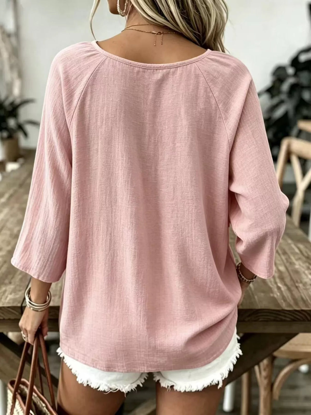 full size textured v-neck casual t-shirt plus | dropsona - neutral - size reference