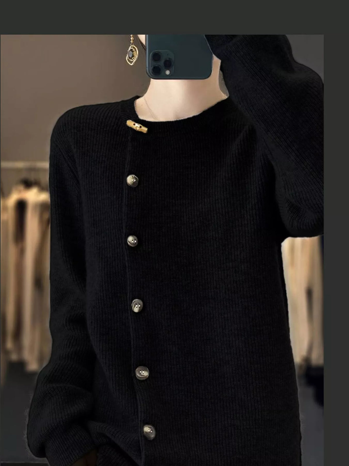 ribbed knit asymmetrical button cardigan | dropsona - neutral - packaging