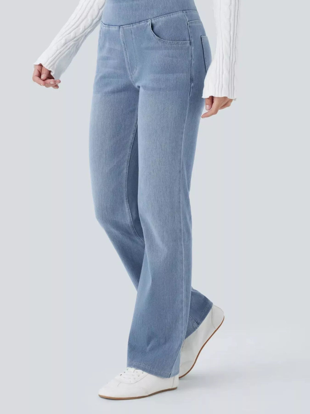 high waist slim fit jeans | dropsona 70% cotton, 30% polyester - neutral - front view