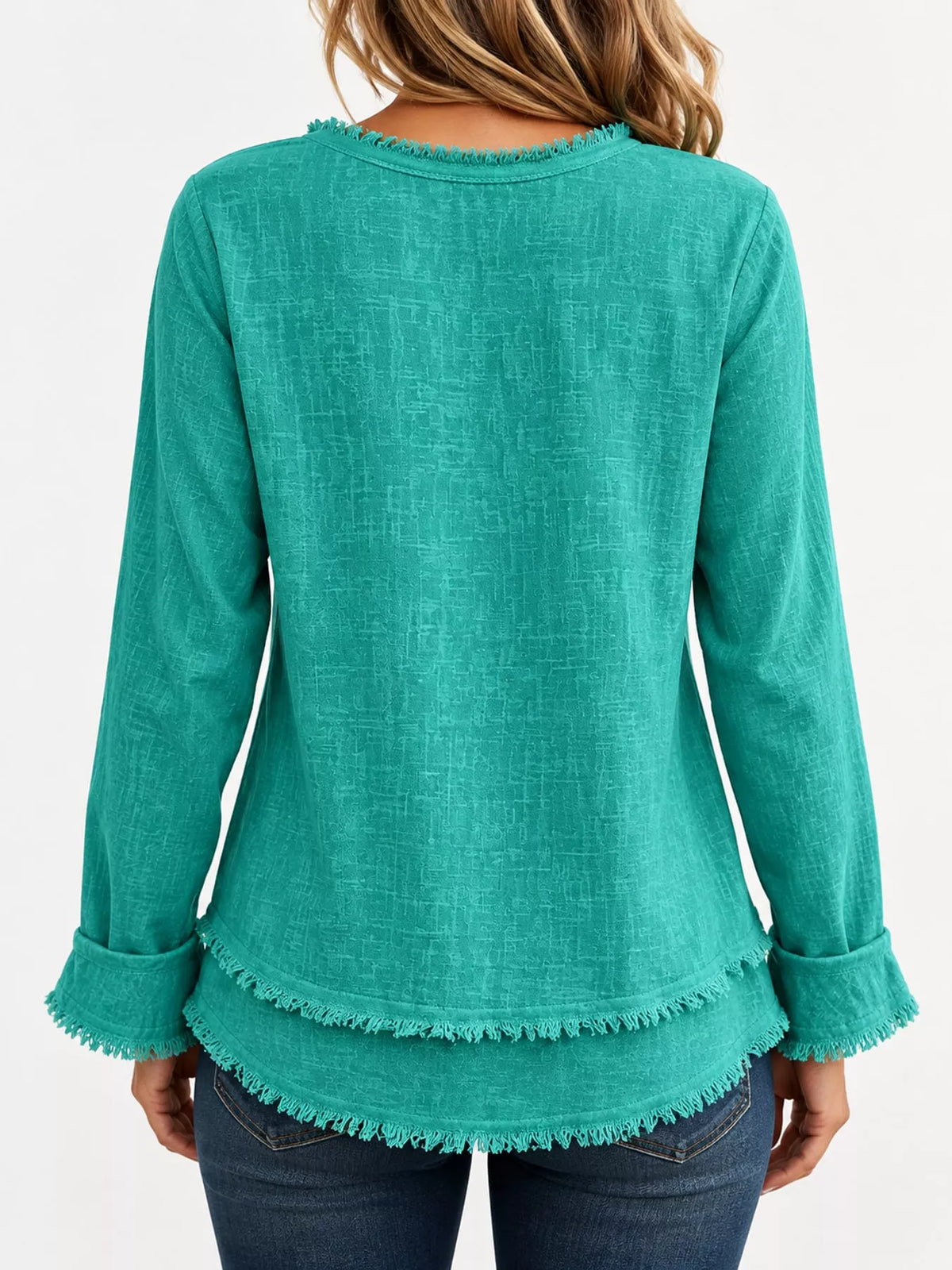 full size frayed hem v-neck blouse plus | dropsona - neutral - usage example