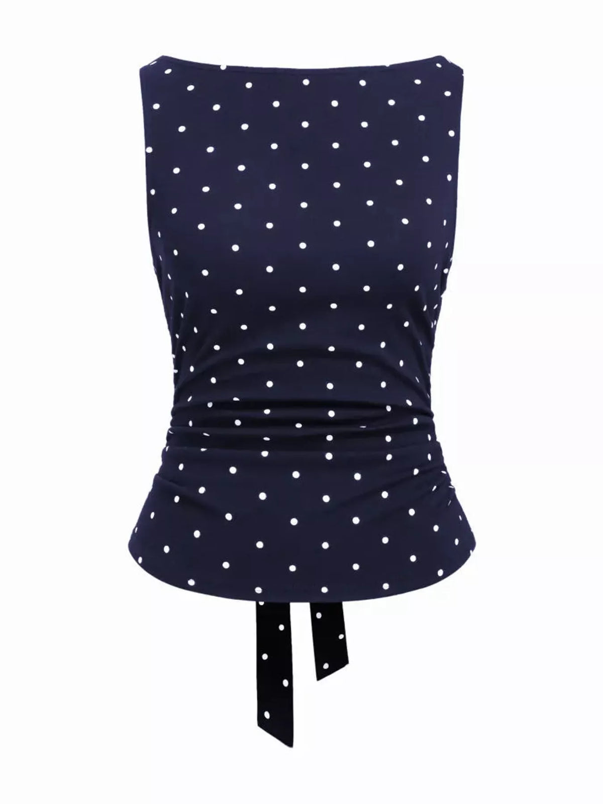 polka dot print sleeveless tank top with tie back | dropsona - neutral - usage example