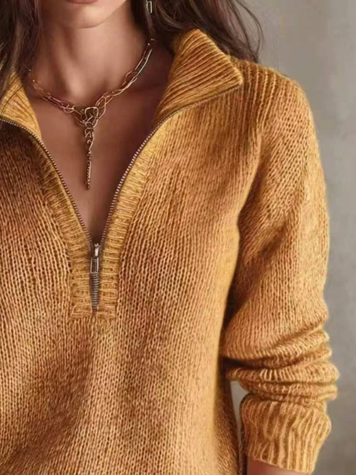 half zip dropped shoulder sweater – zipper | dropsona - neutral - usage example