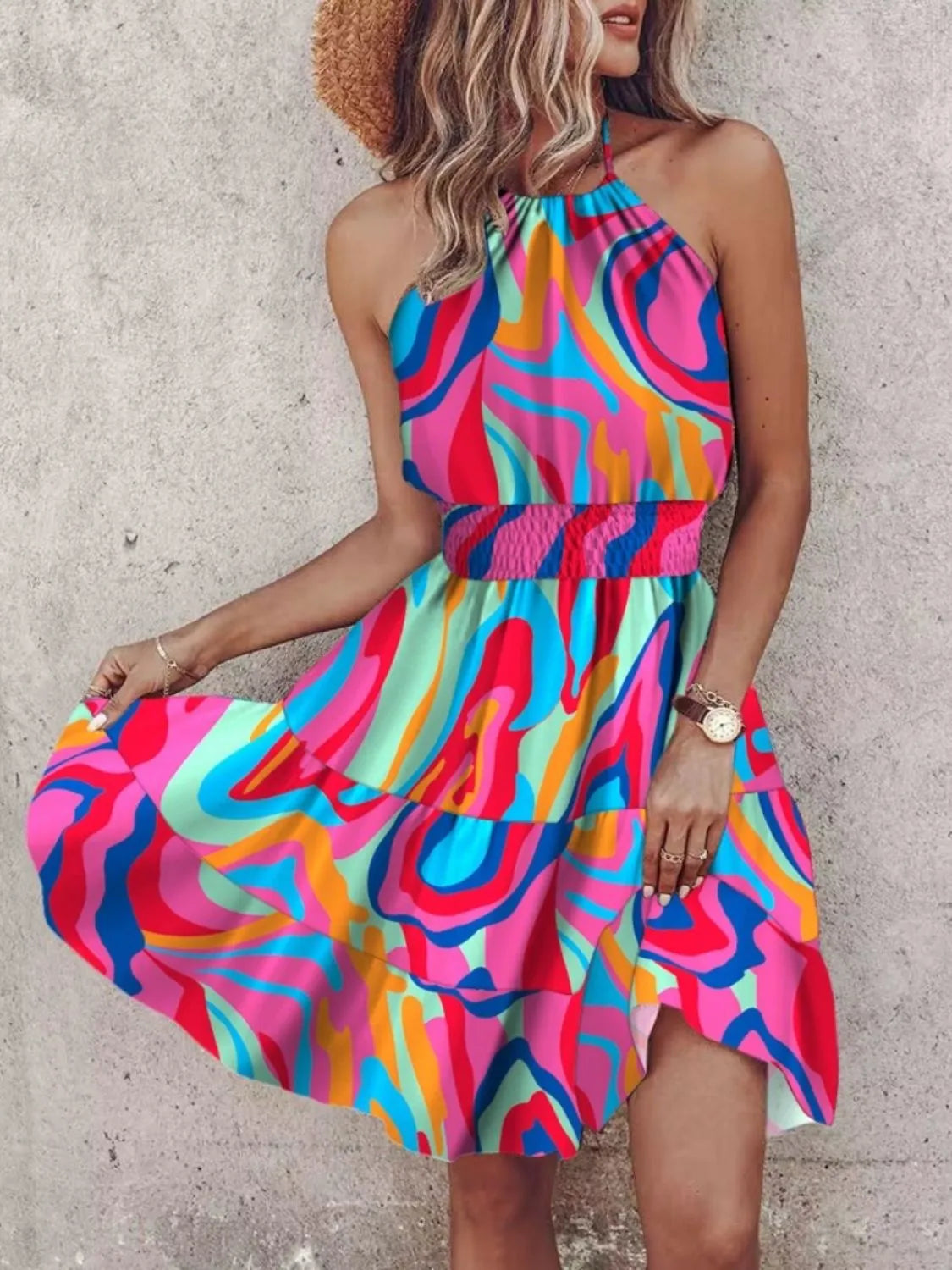 paisley print halter neck mini dress - material texture