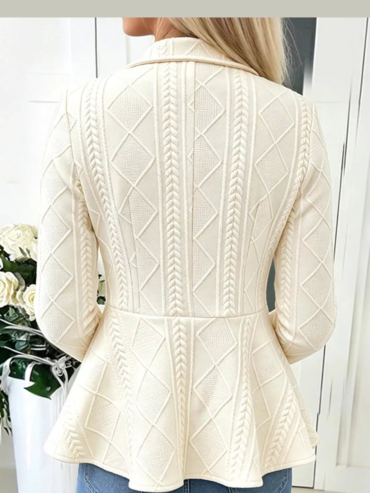cable-knit button up cardigan | dropsona polyester 100% - neutral - material texture