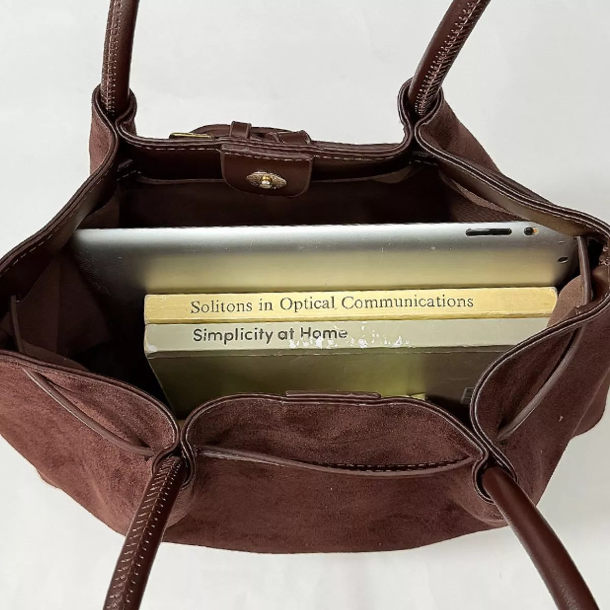 vintage suede shoulder bag – stylish sling | dropsona - neutral - usage example