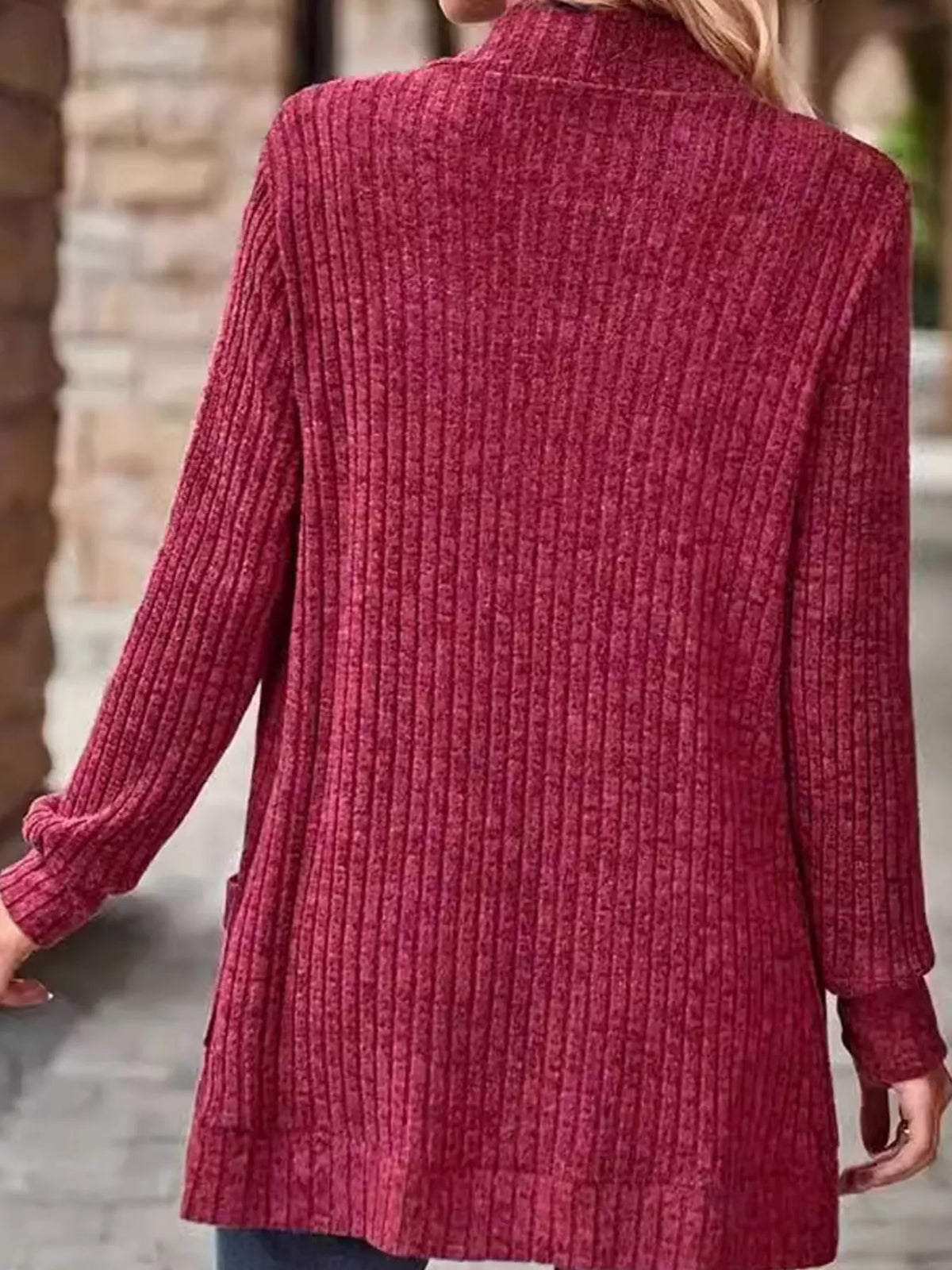 ribbed knit open front cardigan with pockets | dropsona - neutral - size reference